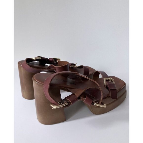 Free People Pamela Double Stack Platform Heels Sun Baked Brown Size EU 37 - Picture 4 of 8